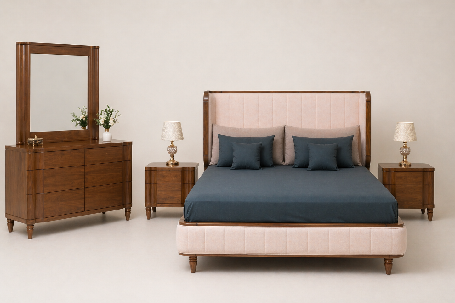 The Heritage Oak & Velvet Bedroom Suite